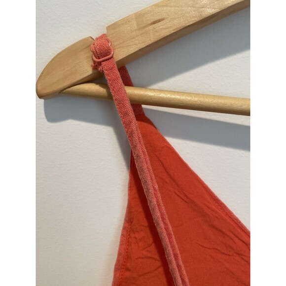 Coral Linen Blend Mini Dress Sleeveless V Neck Ruffle‎ Hem Summer Casual - Picture 4 of 6